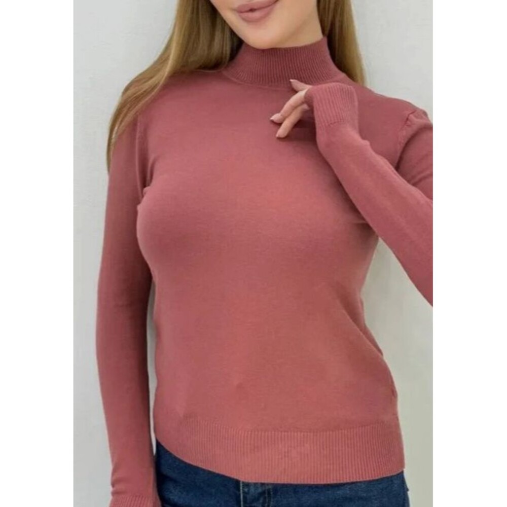 Womens XL Dusty Pink Cashmere Blend Mock Neck Sweater Long Sleeve Pullover  Soft